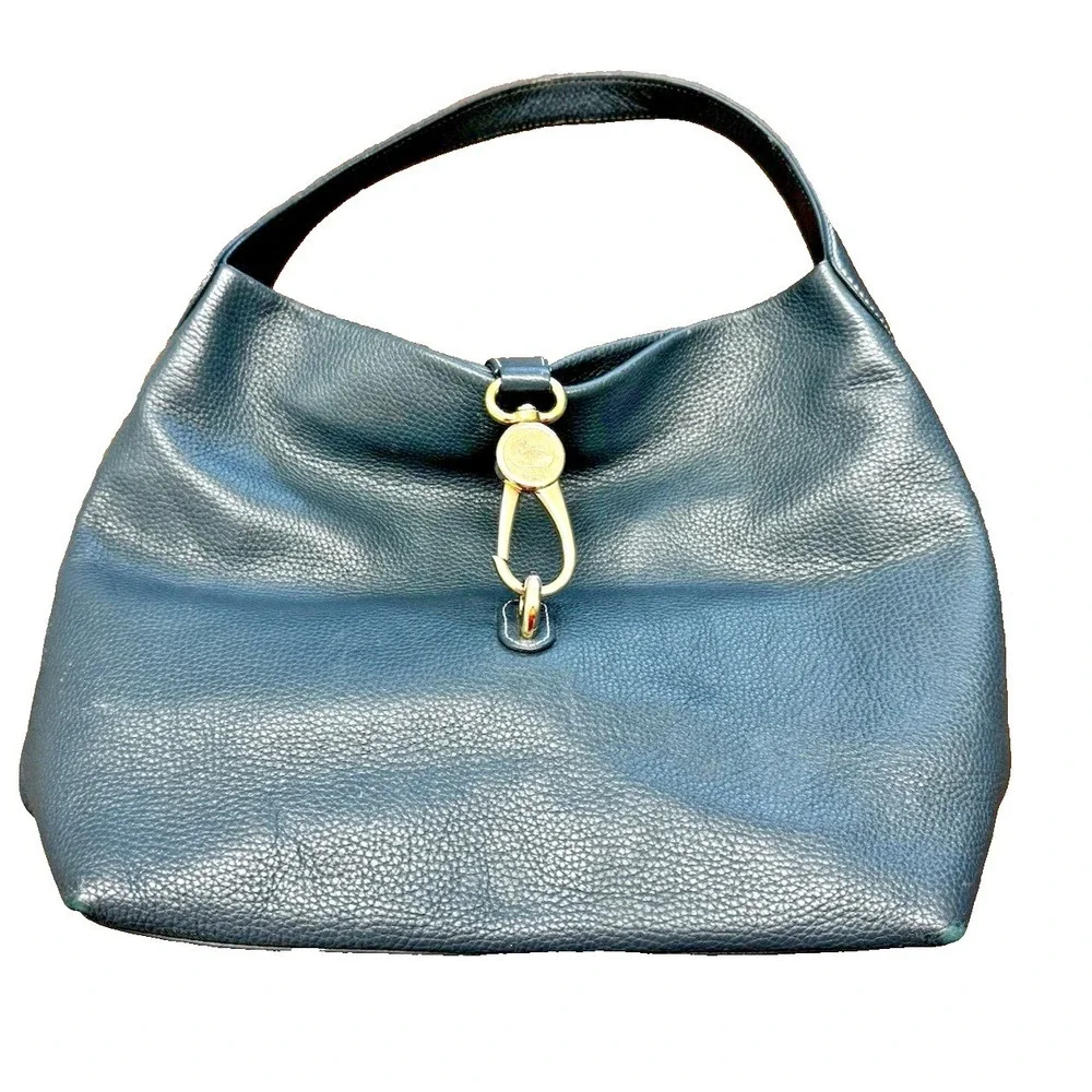 Dooney & Bourke Pebbled Leather Hobo Shoulder Bag Black Duck‎ Medallion